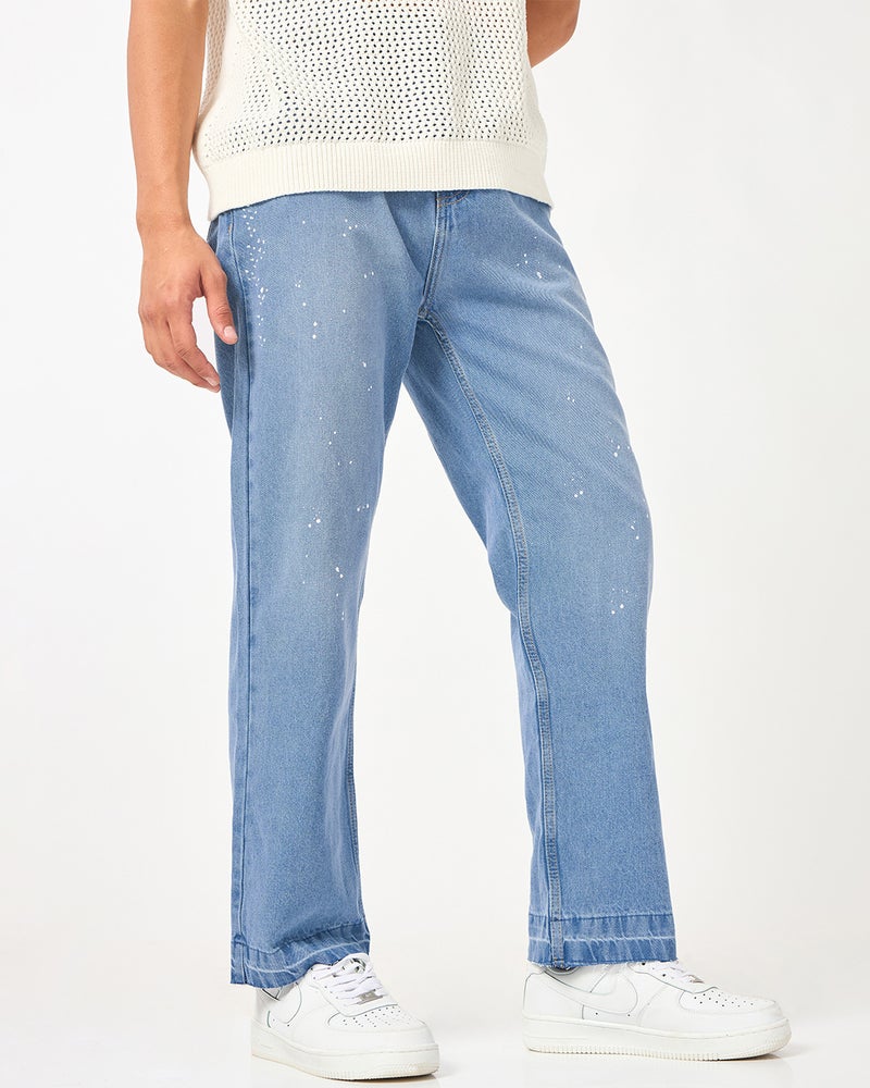 bewakoof Men's Light Blue Washed Straight Fit Mid-Rise Jeans - Image 2